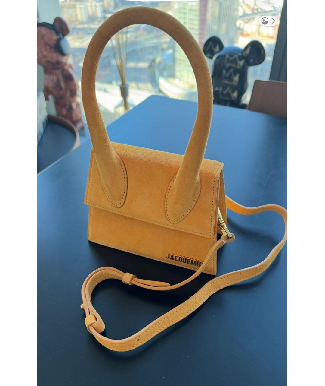 JACQUEMUS Горчичная замшевая сумка через плечо, фото 2