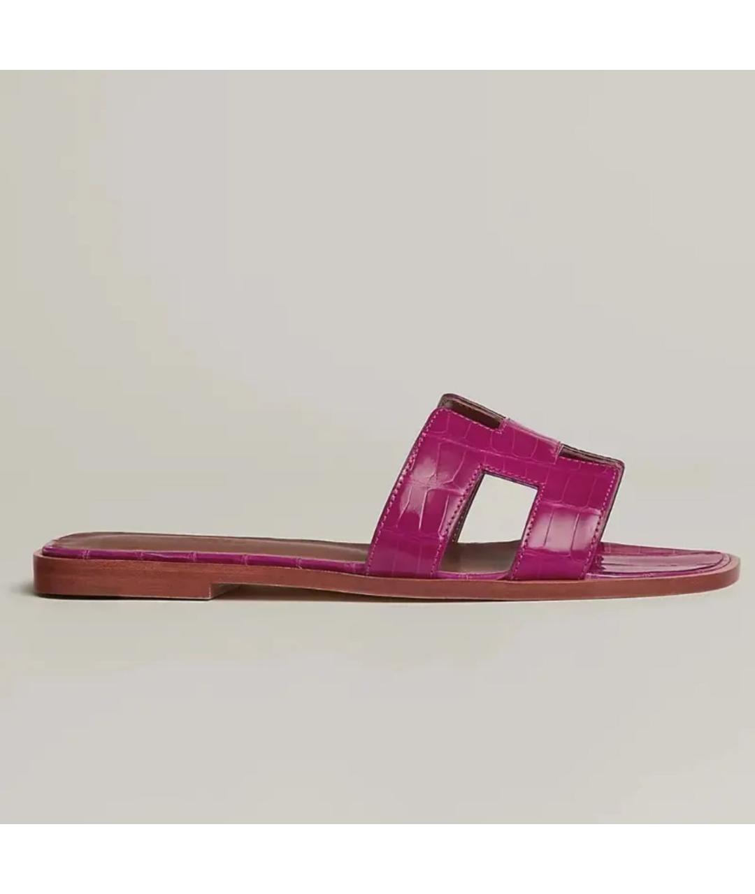 HERMES Фуксия шлепанцы из экзотической кожи, фото 5