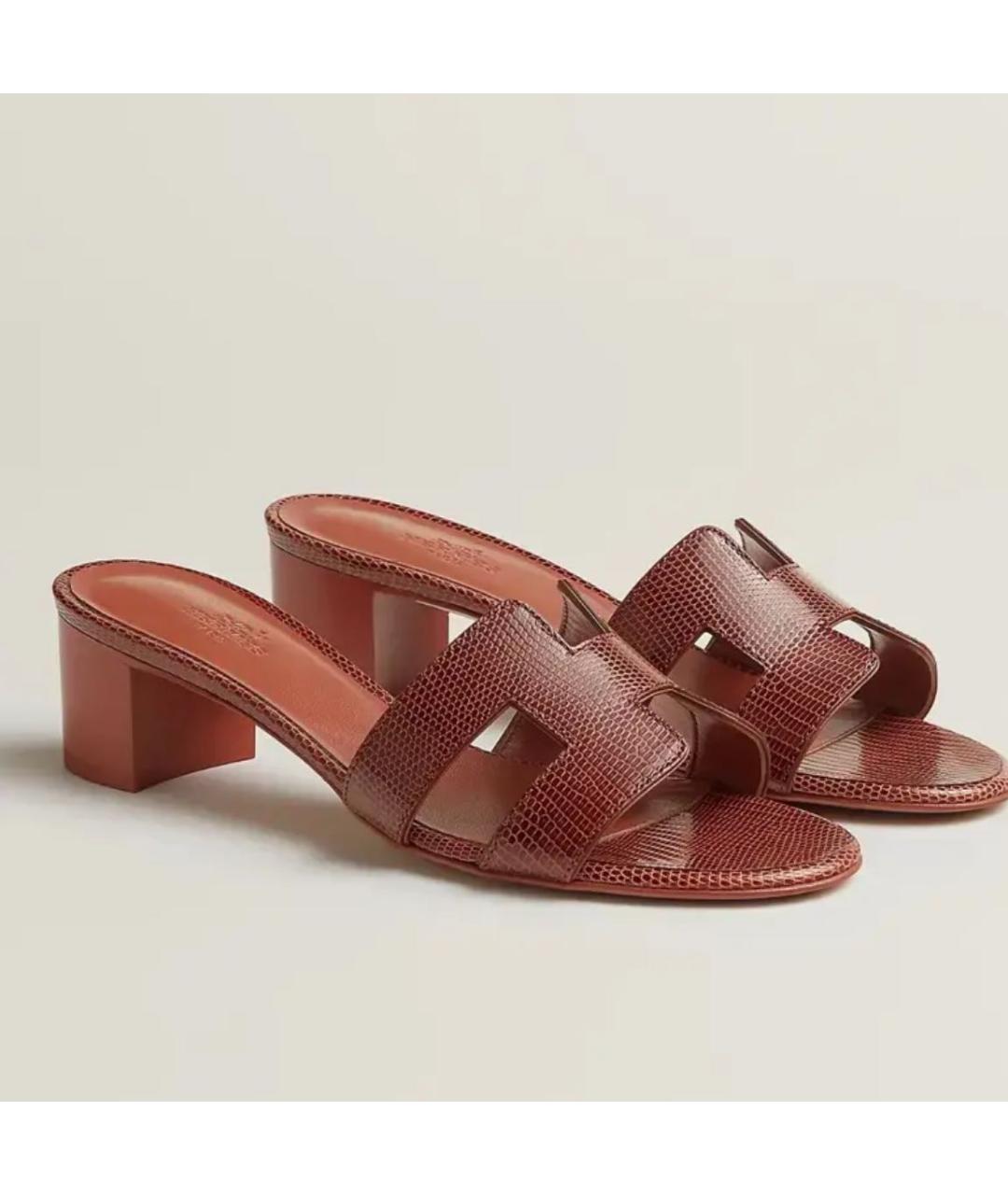 HERMES Коричневые мюли из экзотической кожи, фото 2