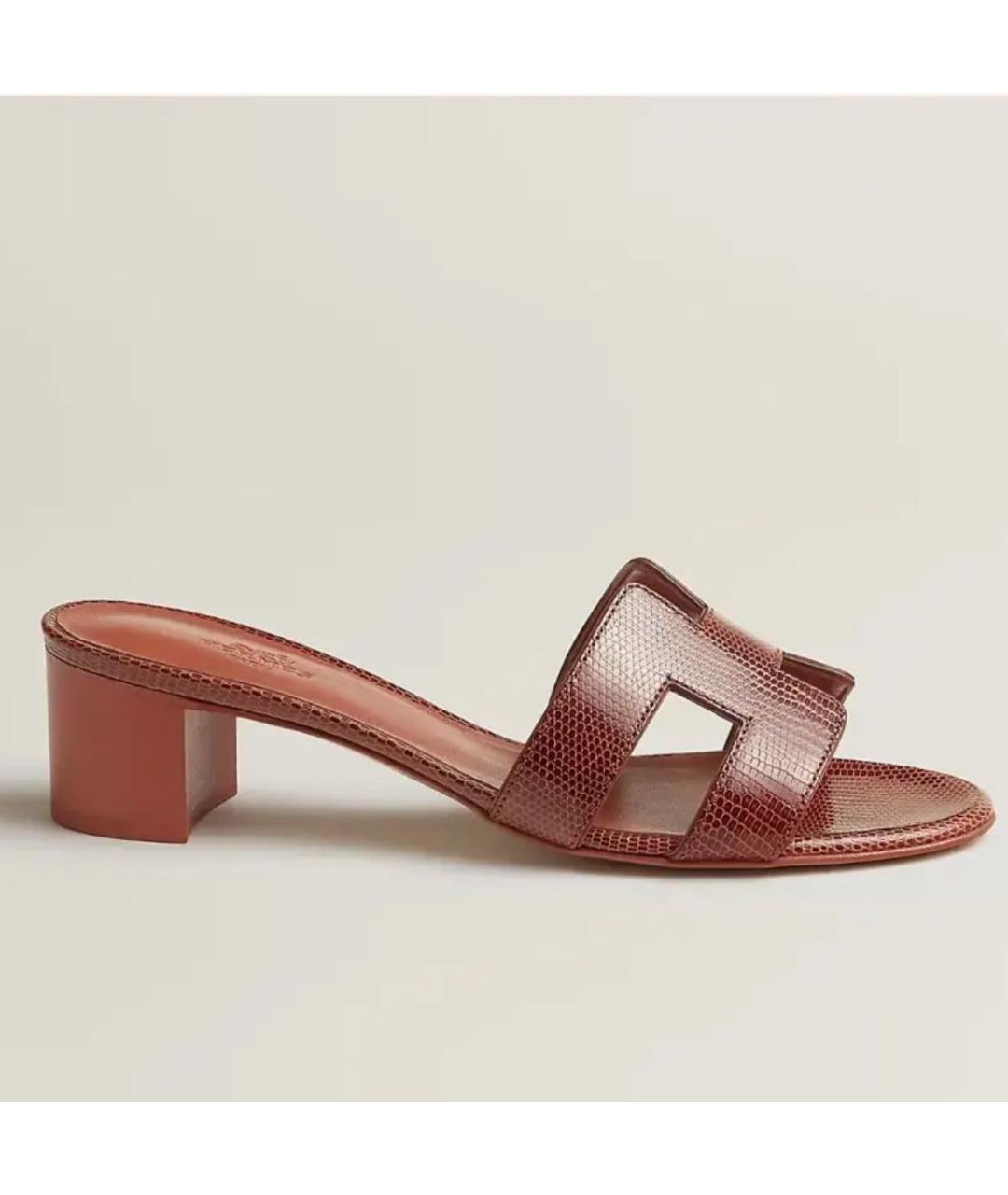 HERMES Коричневые мюли из экзотической кожи, фото 4