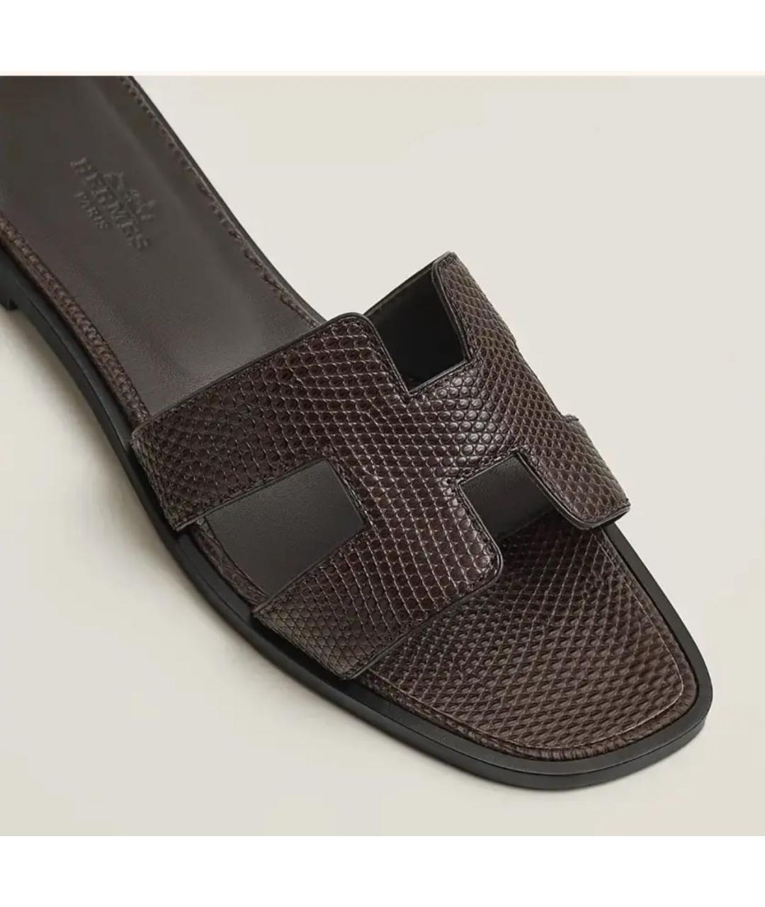 HERMES Коричневые шлепанцы из экзотической кожи, фото 4