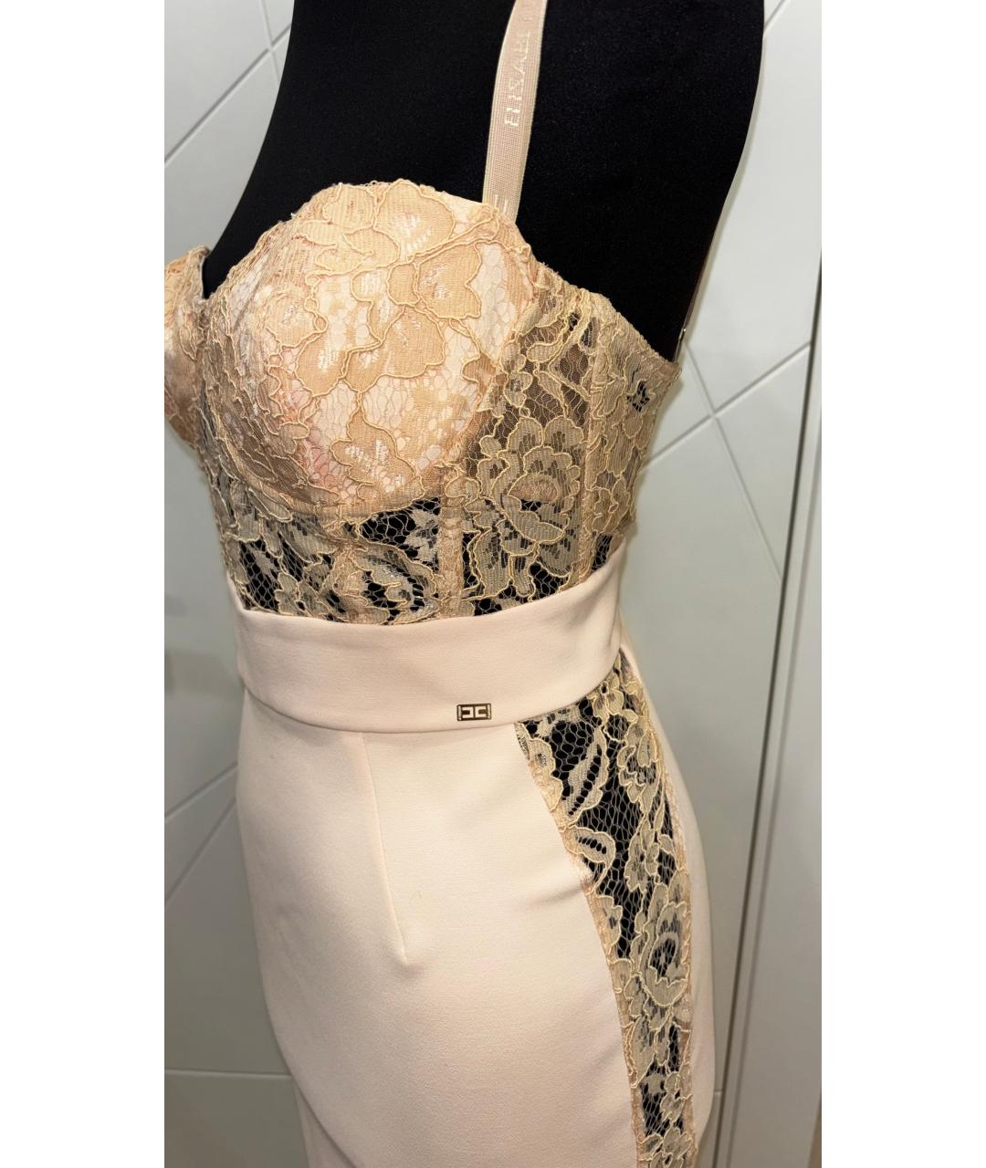 ELISABETTA FRANCHI Бежевый полиэстеровый костюм с юбками, фото 4