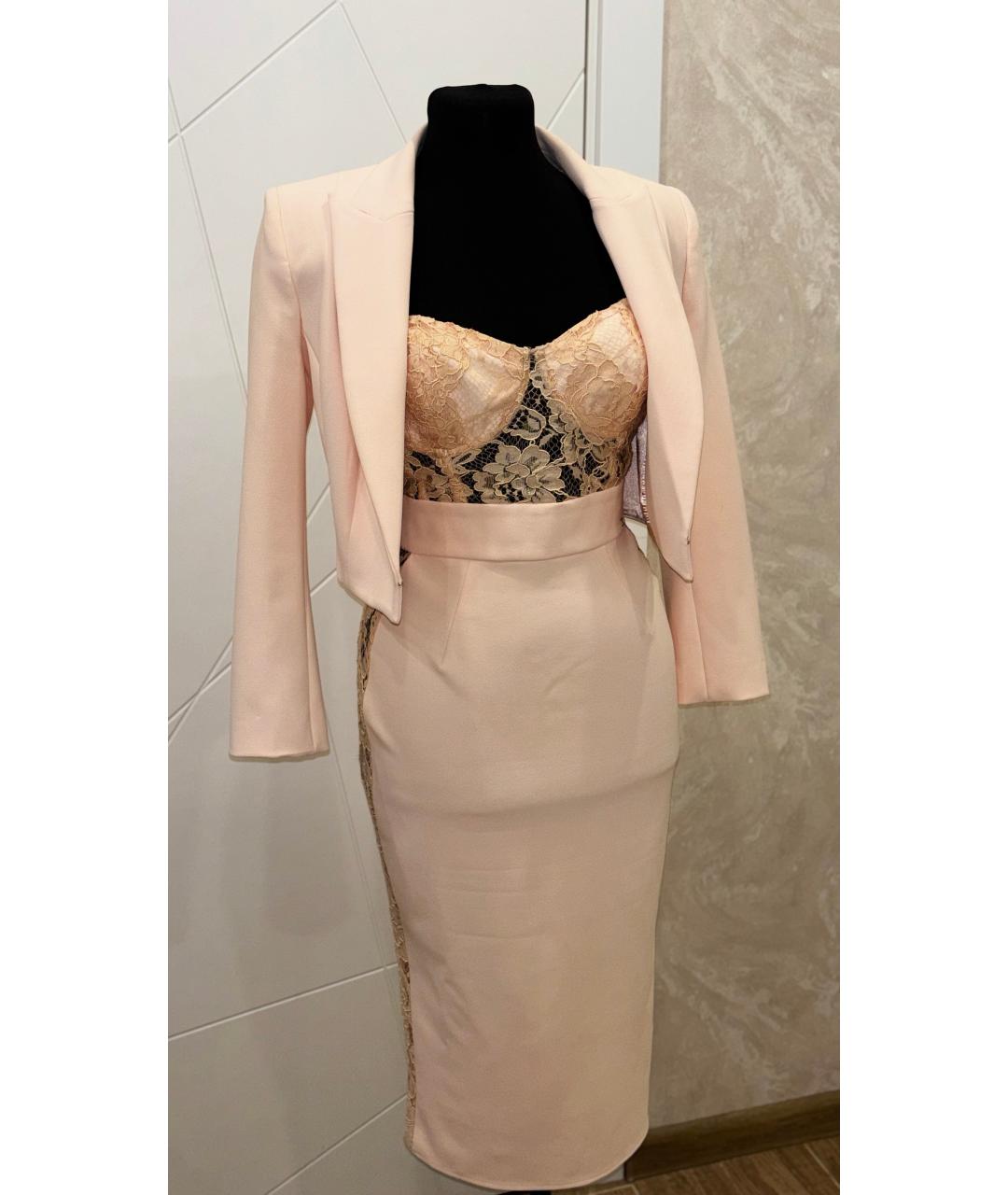 ELISABETTA FRANCHI Бежевый полиэстеровый костюм с юбками, фото 6