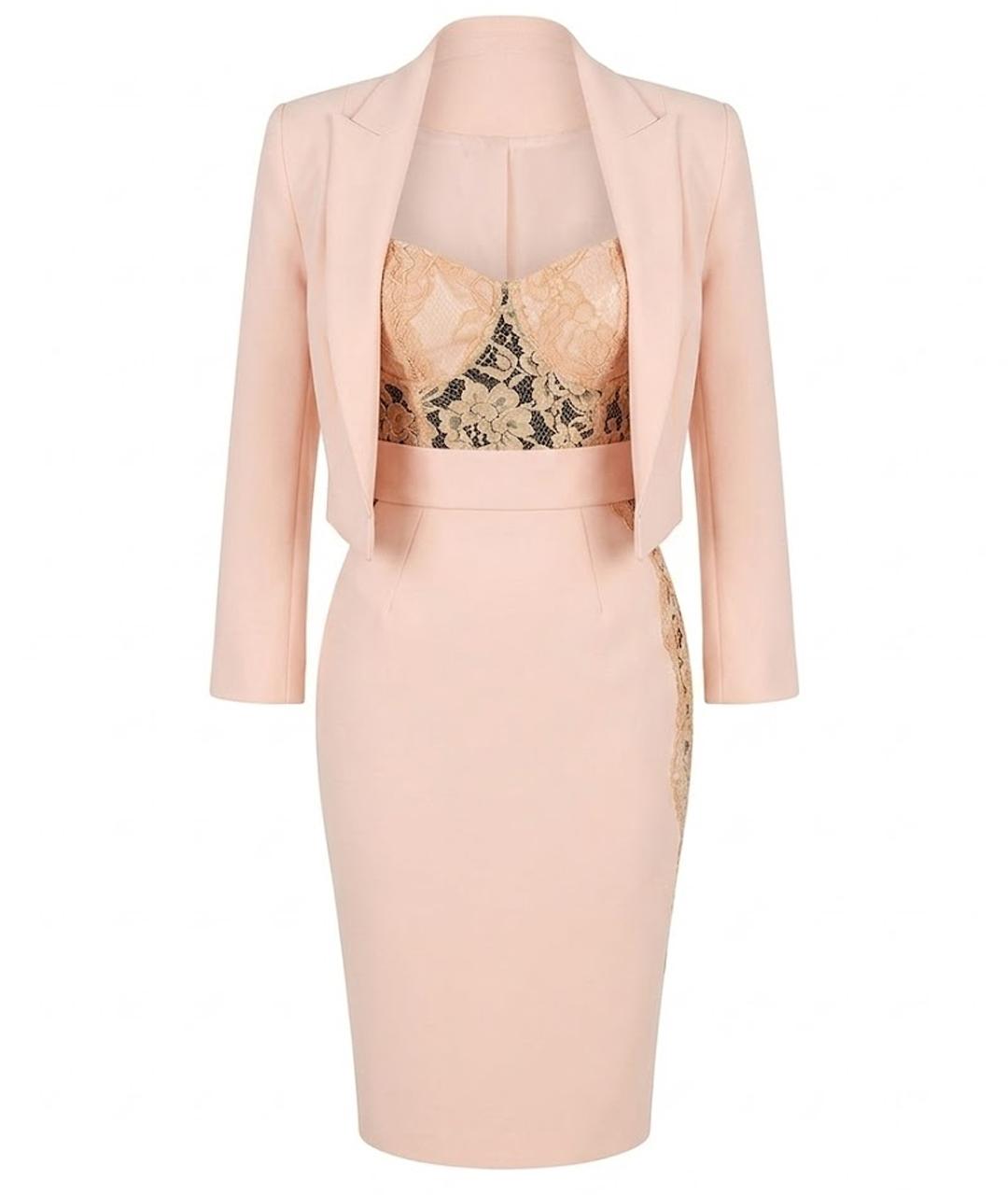 ELISABETTA FRANCHI Бежевый полиэстеровый костюм с юбками, фото 1