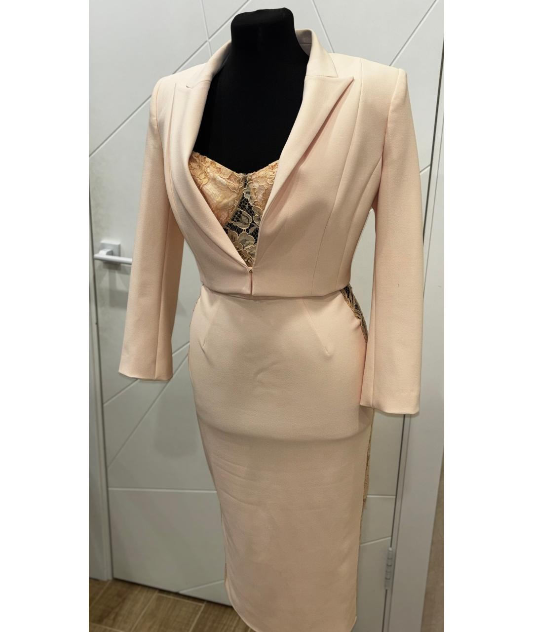 ELISABETTA FRANCHI Бежевый полиэстеровый костюм с юбками, фото 5