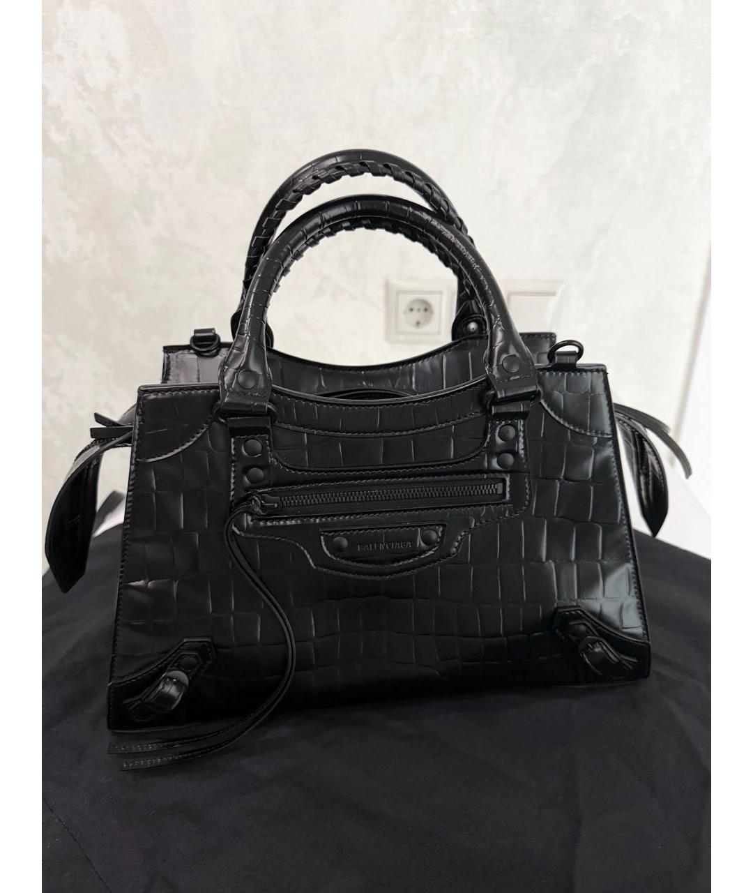 BALENCIAGA Черная кожаная сумка тоут, фото 5