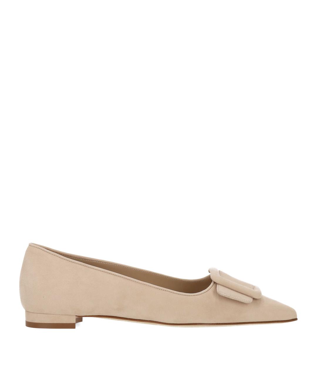 MANOLO BLAHNIK Бежевые нубуковые балетки, фото 1