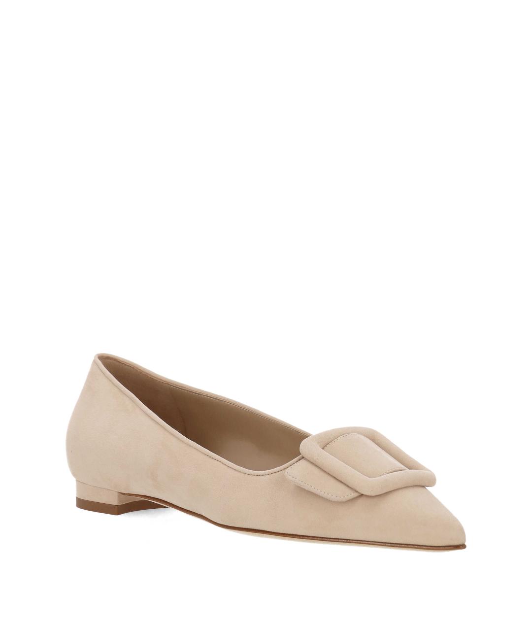 MANOLO BLAHNIK Бежевые нубуковые балетки, фото 2