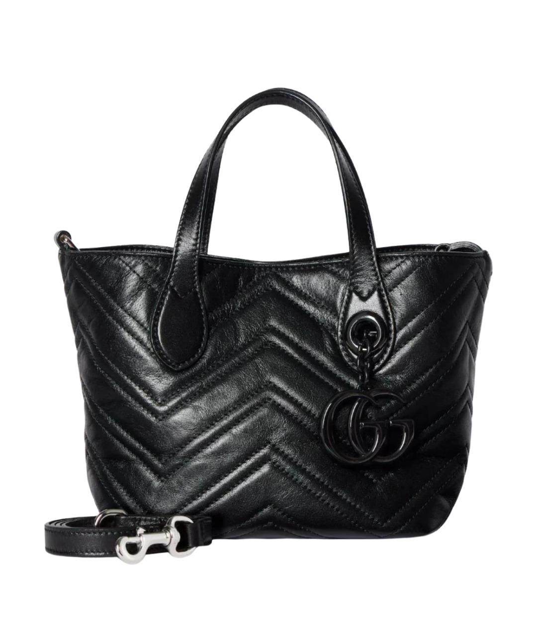 GUCCI Черная кожаная сумка с короткими ручками, фото 1