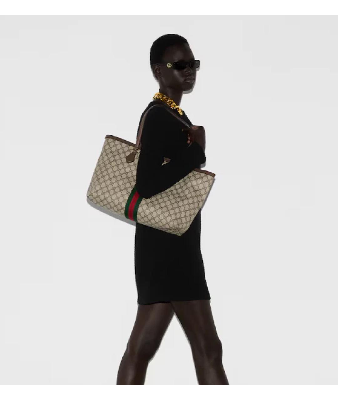 GUCCI Коричневая тканевая сумка тоут, фото 3