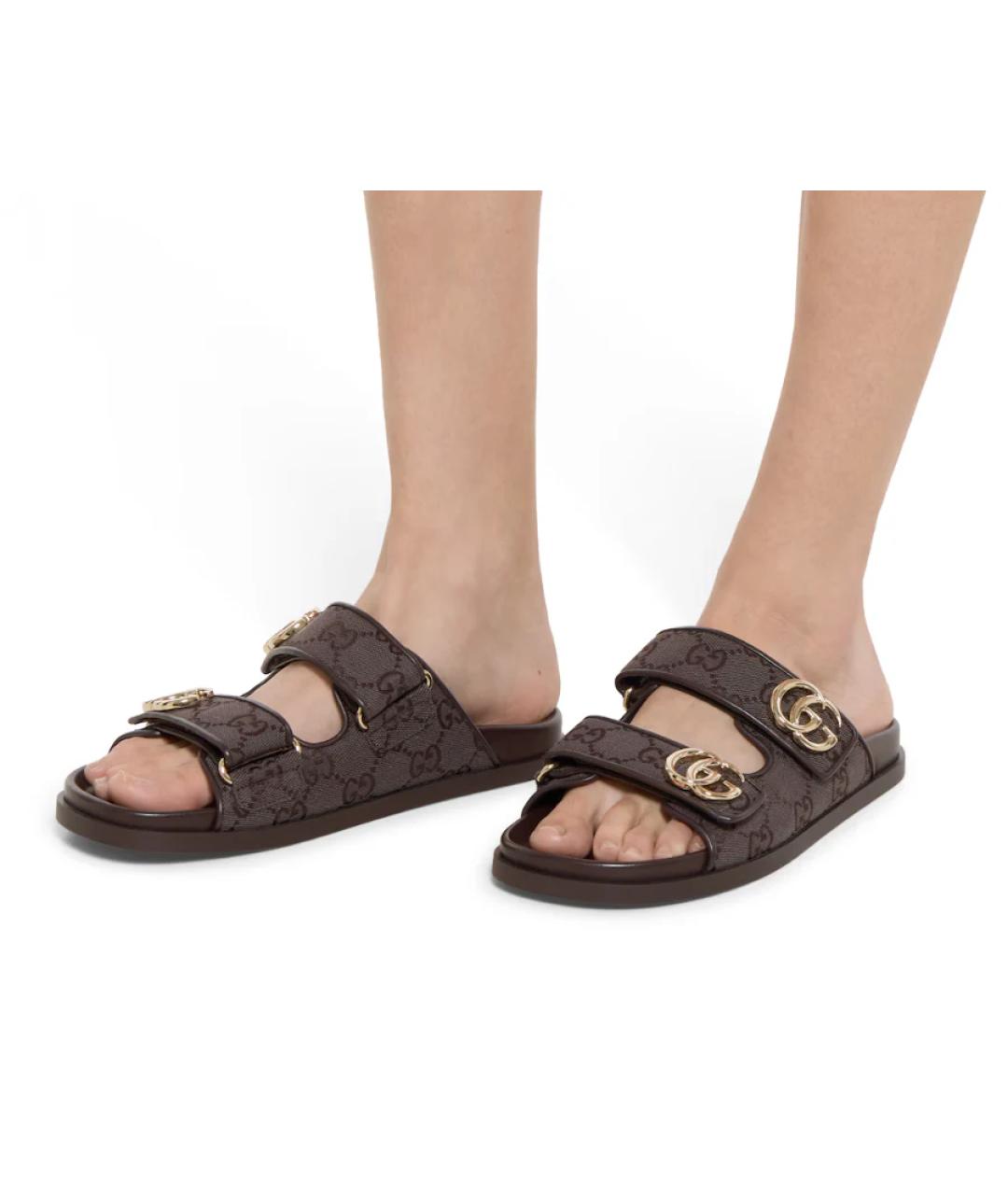 GUCCI Коричневые текстильные шлепанцы, фото 4