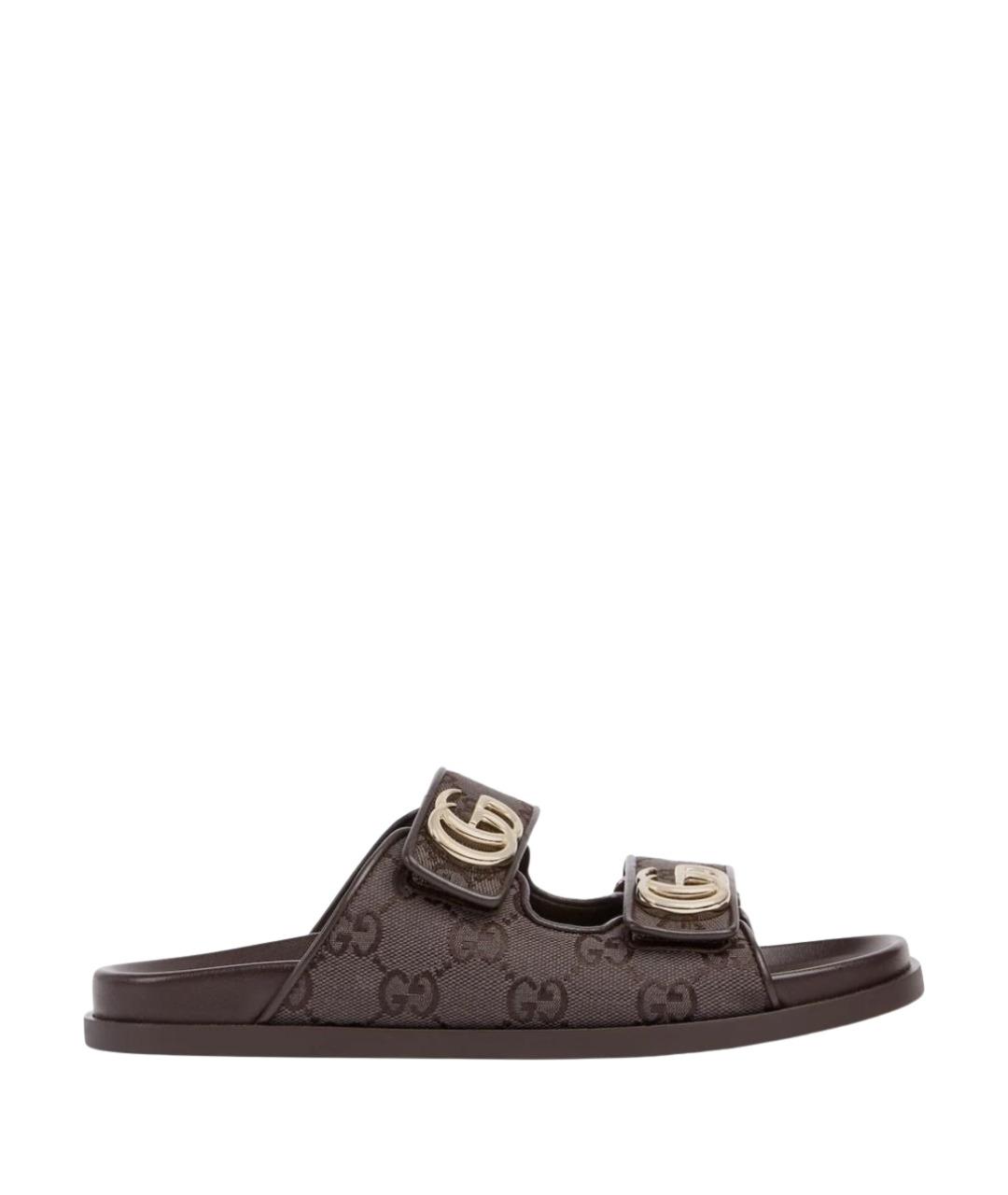 GUCCI Коричневые текстильные шлепанцы, фото 1