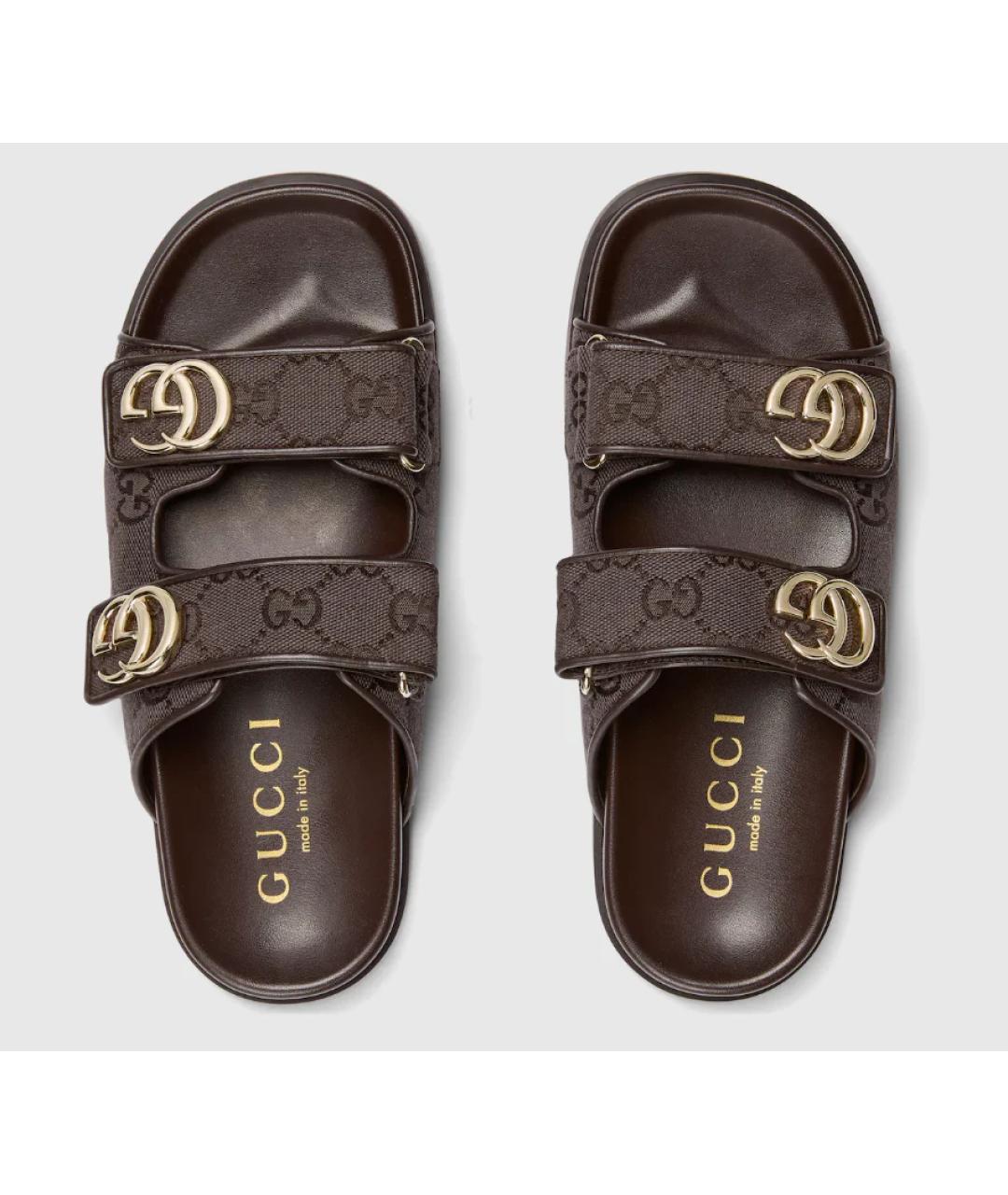 GUCCI Коричневые текстильные шлепанцы, фото 3