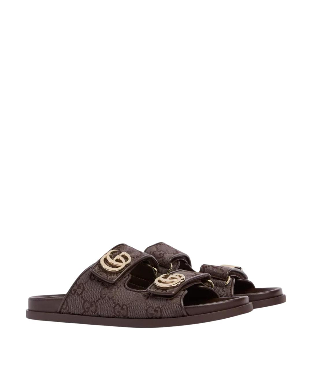 GUCCI Коричневые текстильные шлепанцы, фото 2