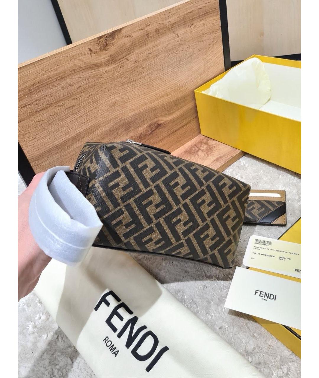 FENDI Коричневая кожаная косметичка, фото 4