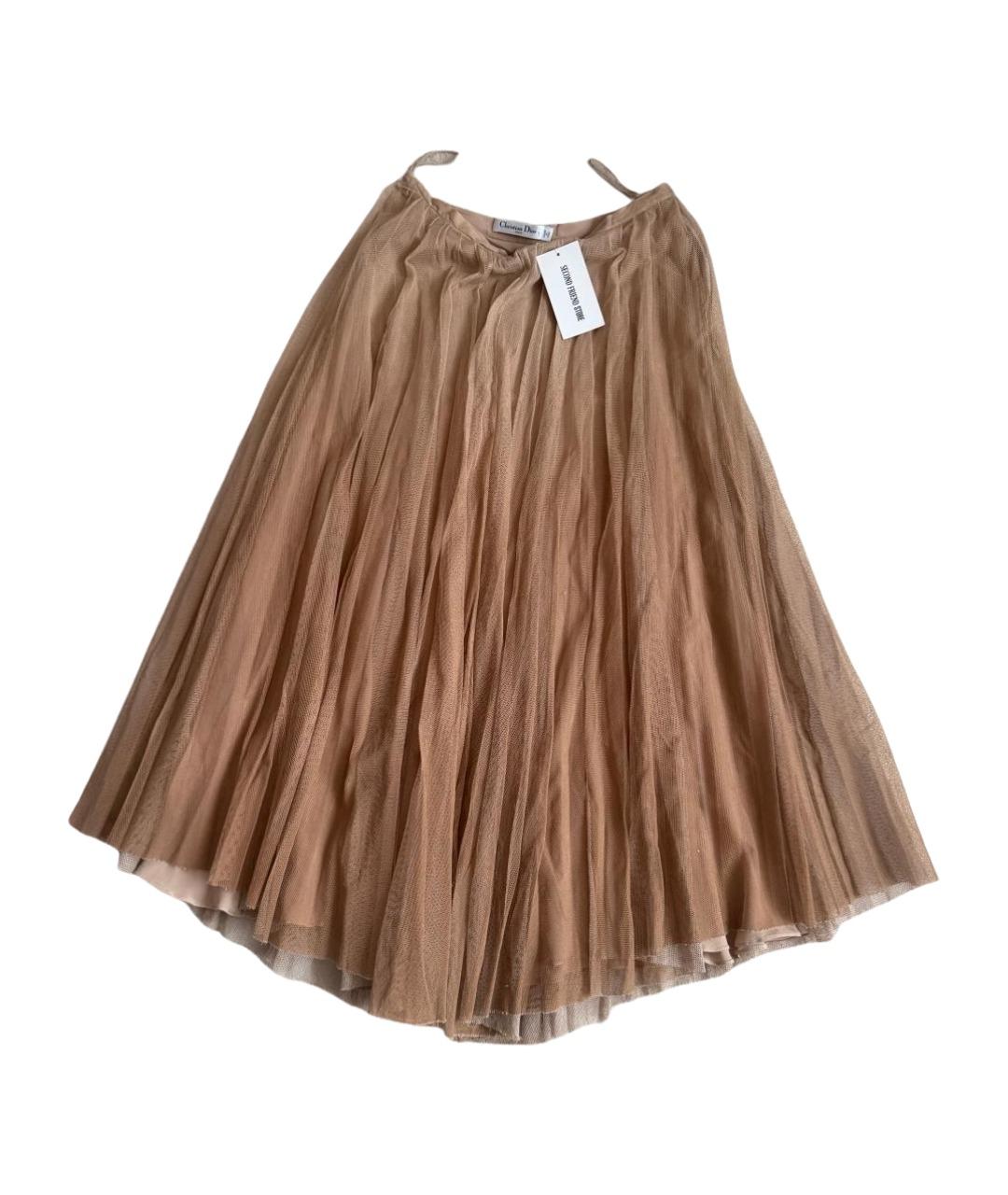CHRISTIAN DIOR Бежевая кружевная юбка макси, фото 1