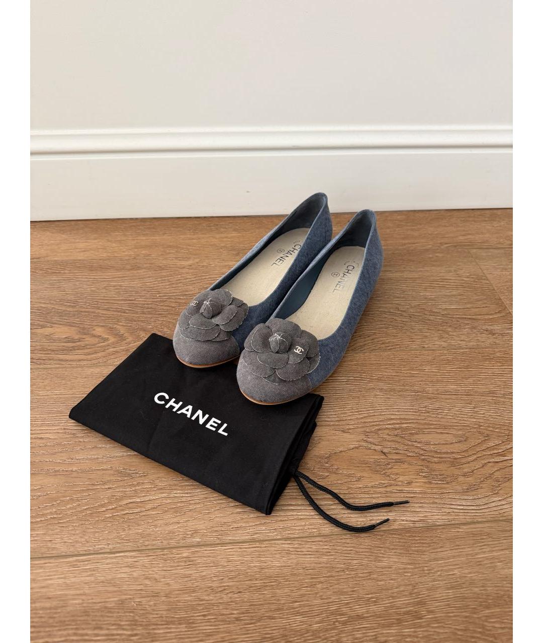 CHANEL Синие текстильные балетки, фото 7