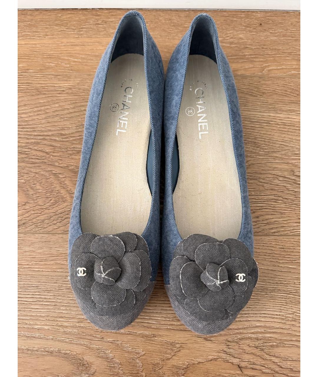 CHANEL Синие текстильные балетки, фото 3