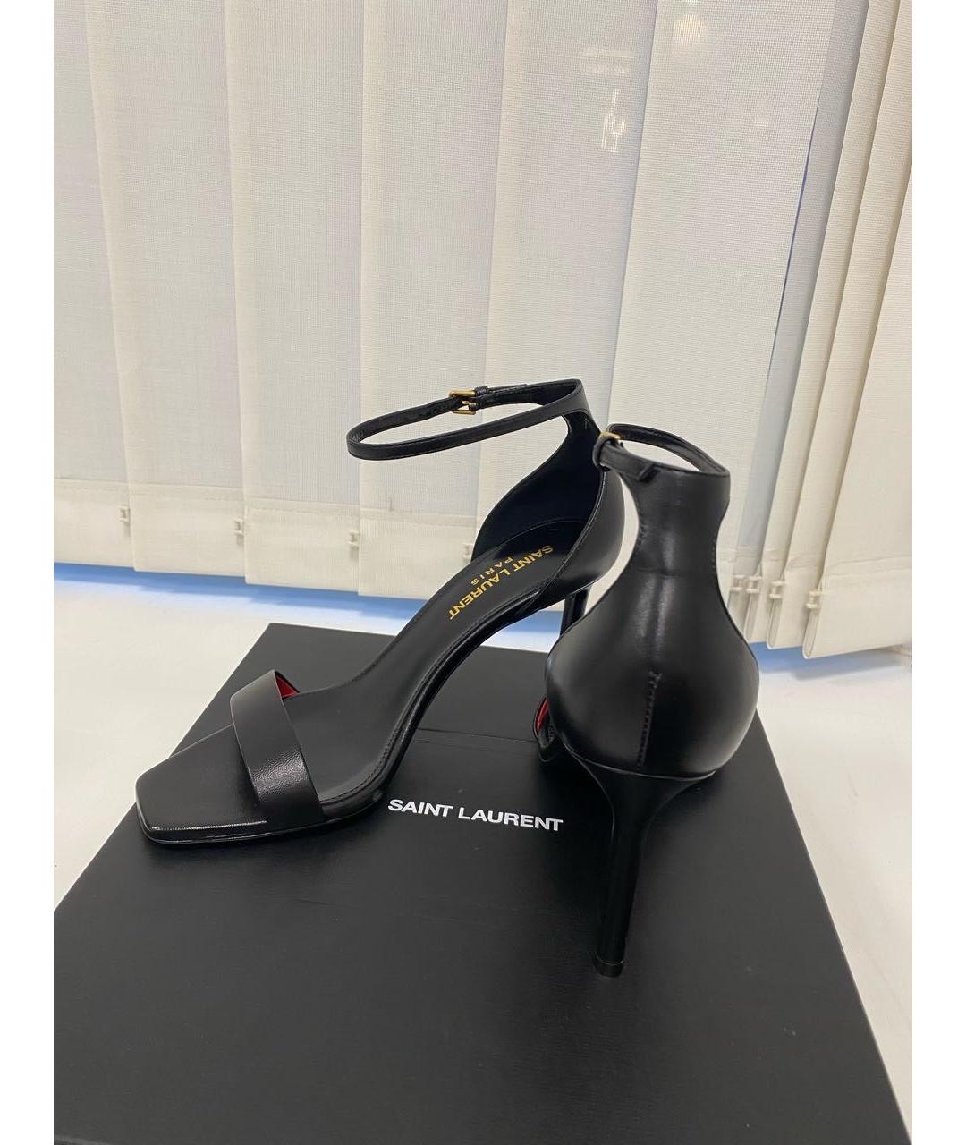 SAINT LAURENT Черные кожаные босоножки, фото 2