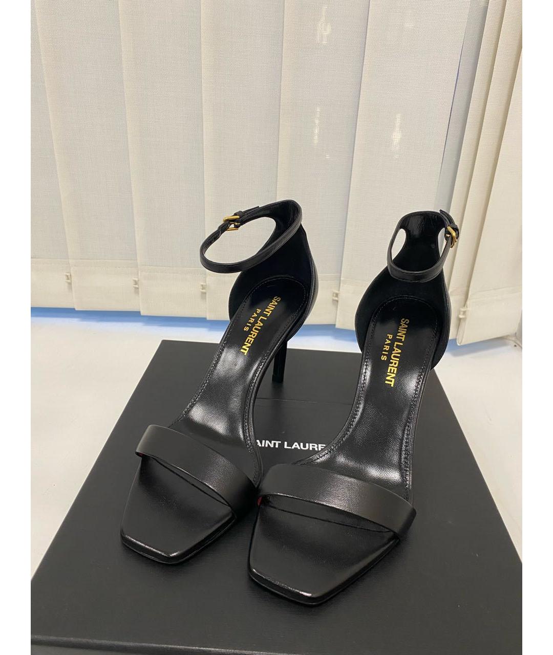 SAINT LAURENT Черные кожаные босоножки, фото 4
