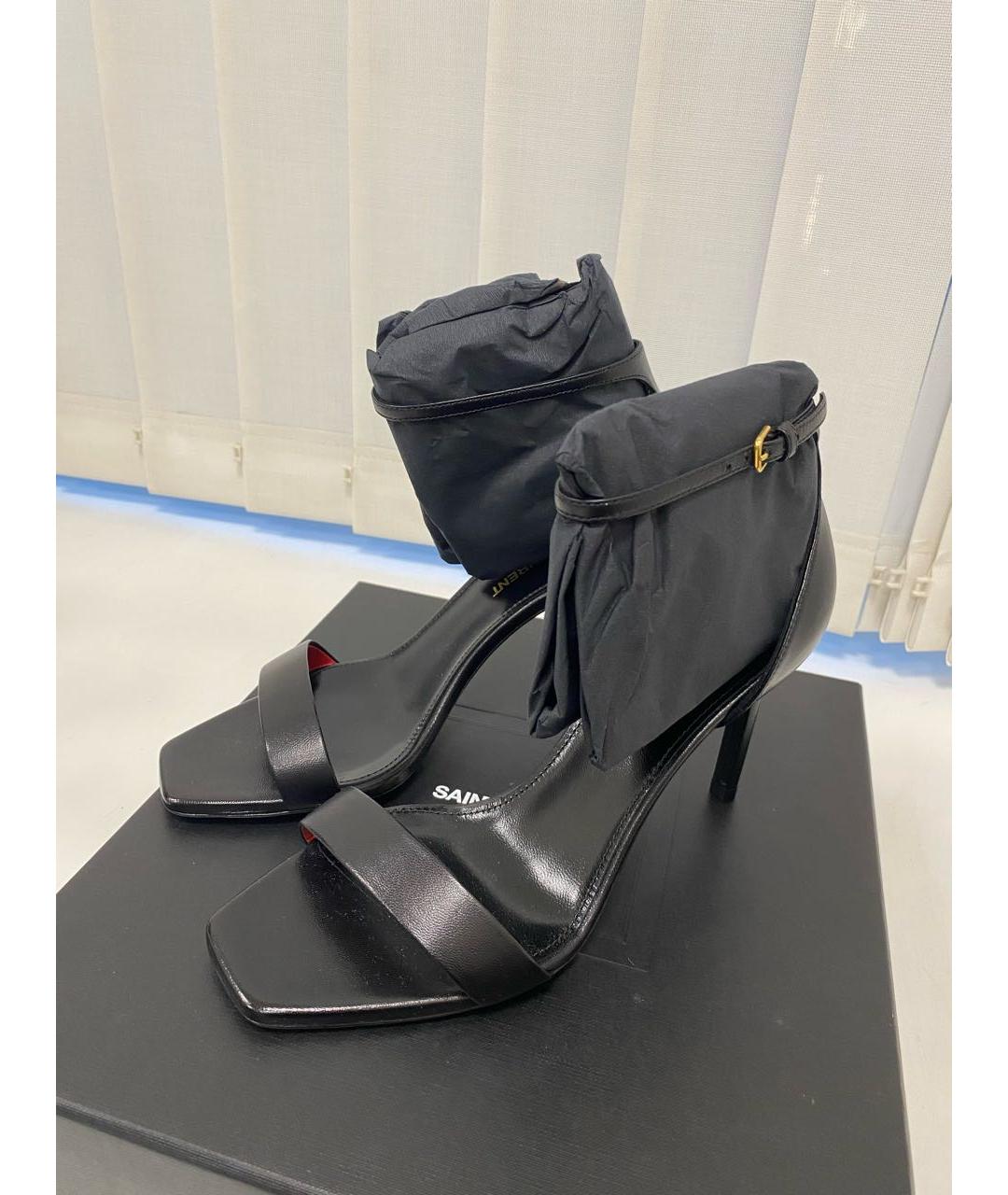 SAINT LAURENT Черные кожаные босоножки, фото 5