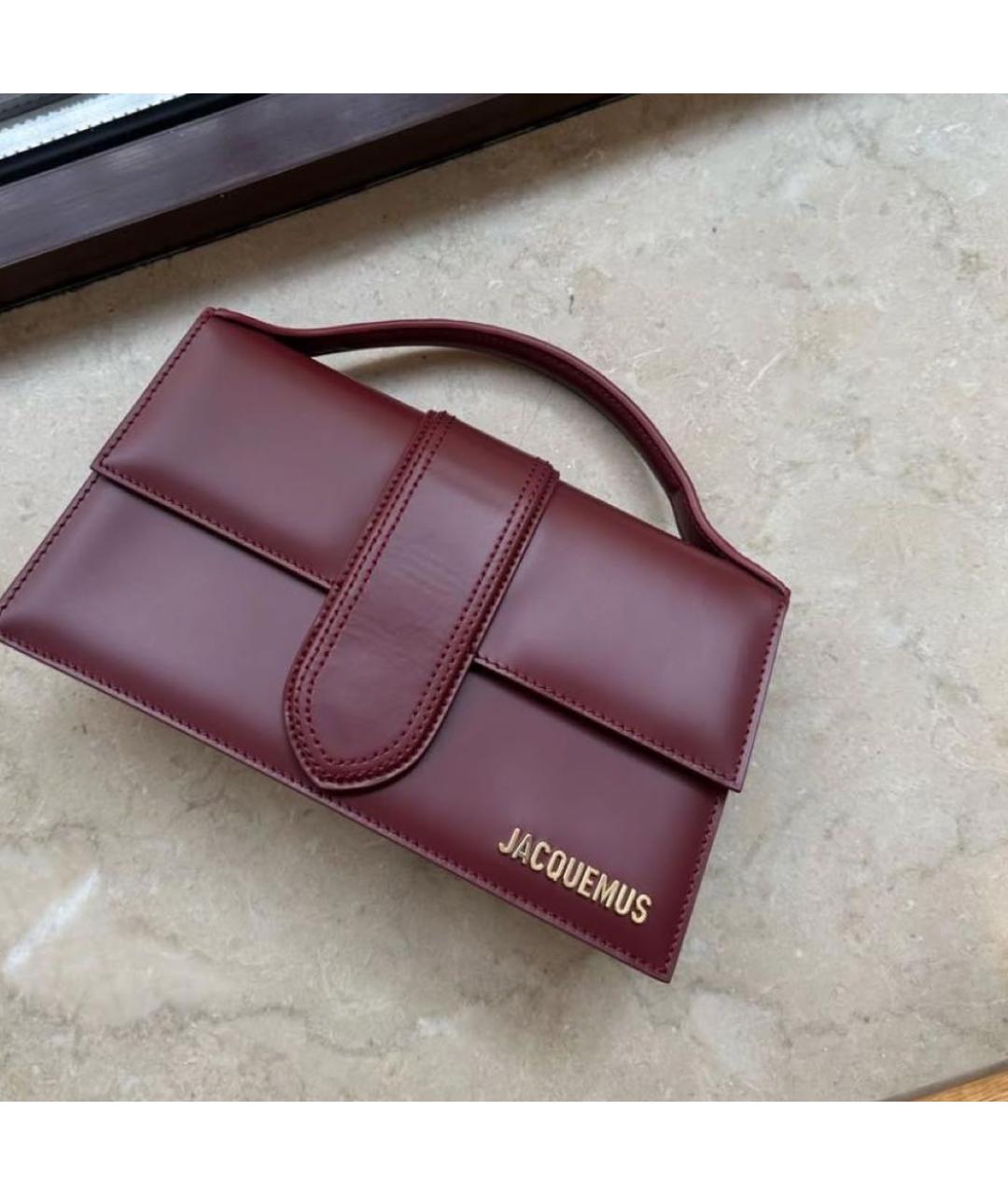 JACQUEMUS Бордовая кожаная сумка с короткими ручками, фото 4