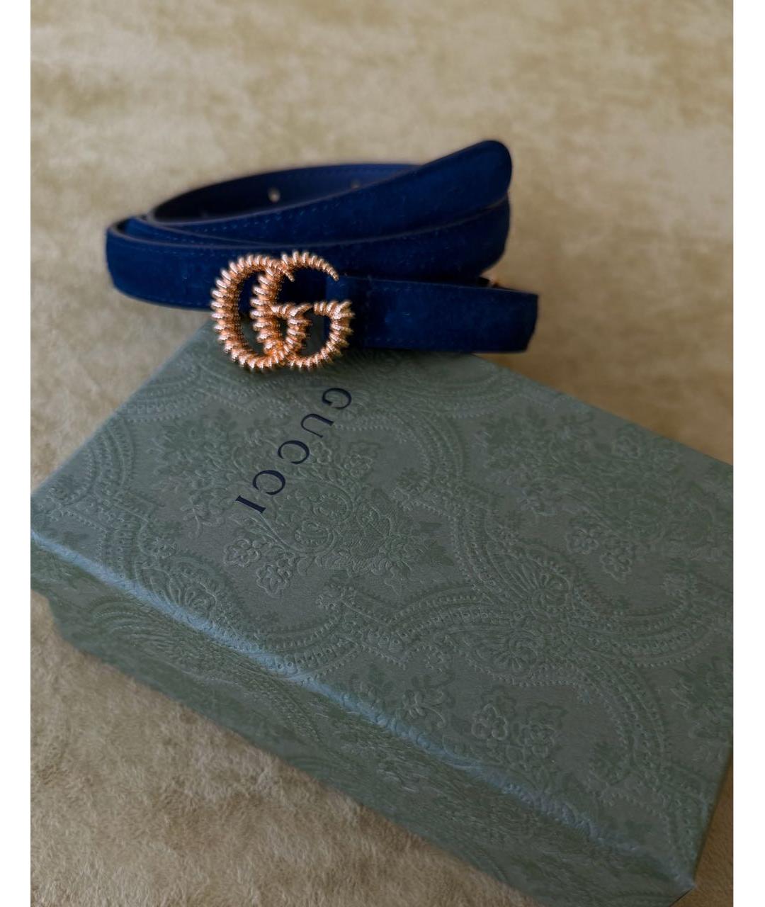GUCCI Темно-синий замшевый ремень, фото 4
