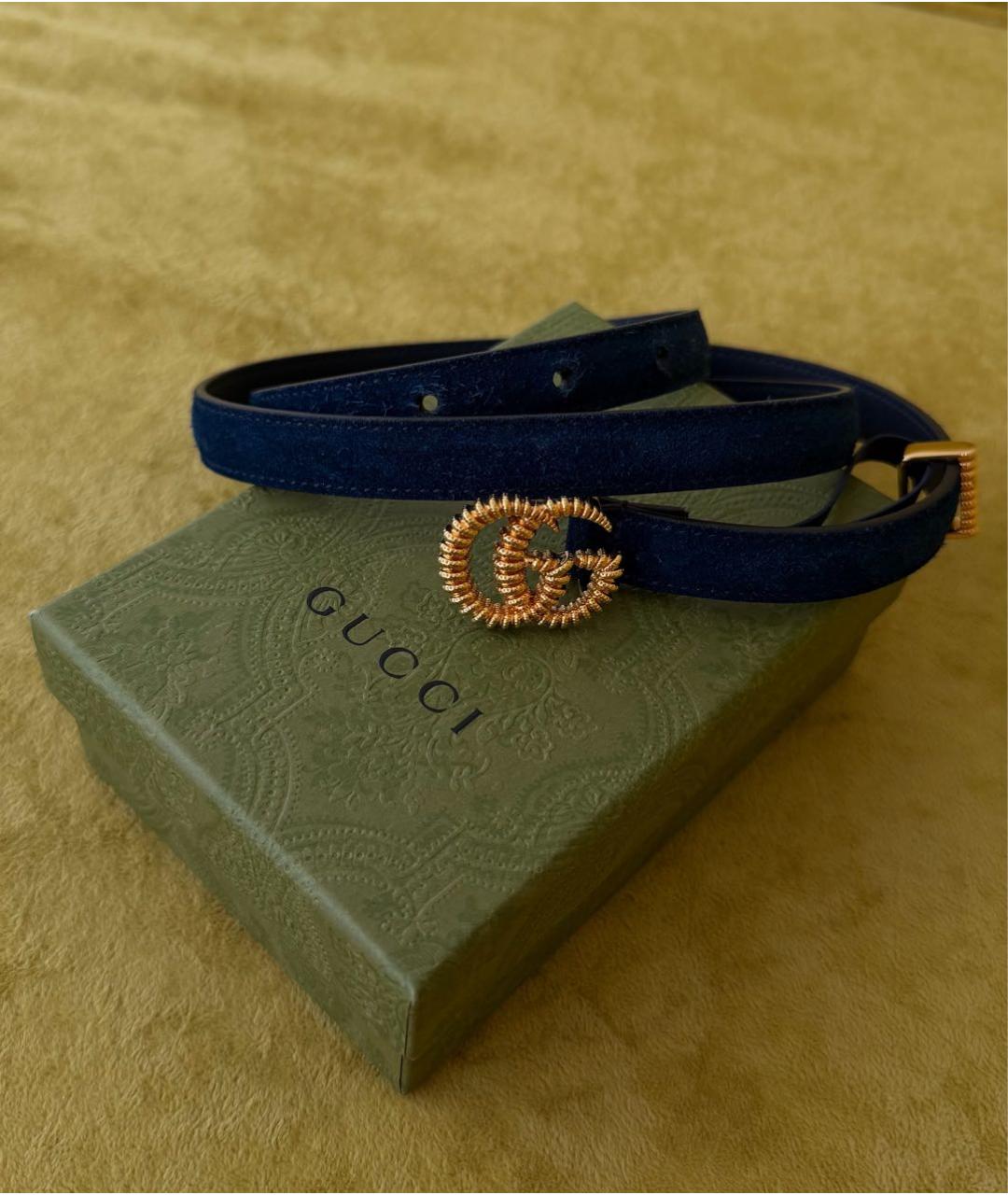 GUCCI Темно-синий замшевый ремень, фото 5