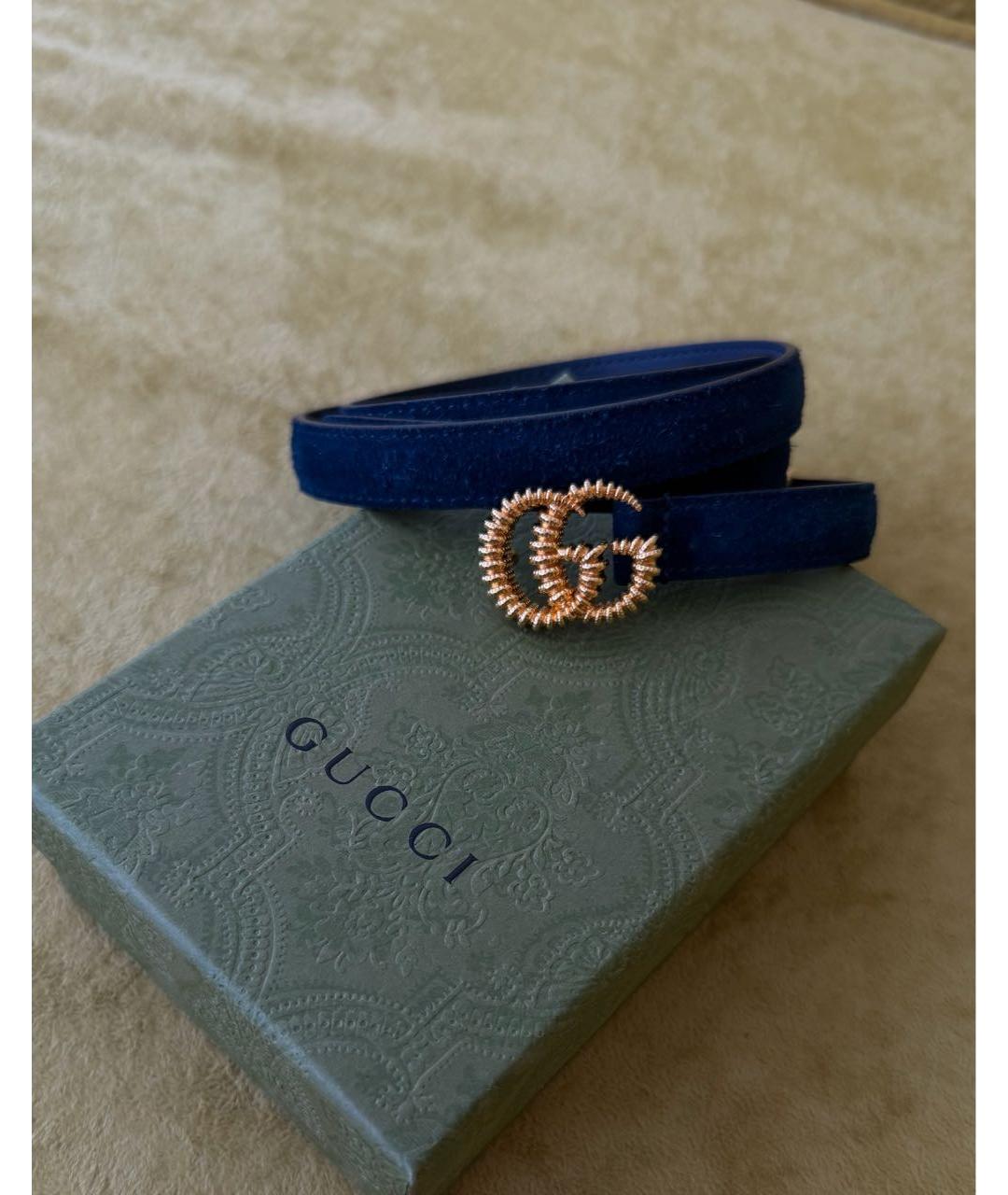 GUCCI Темно-синий замшевый ремень, фото 2
