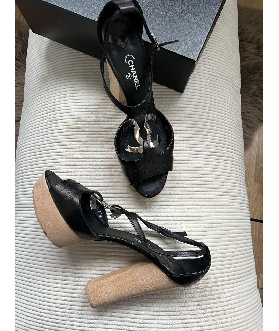 CHANEL Черные кожаные босоножки, фото 8