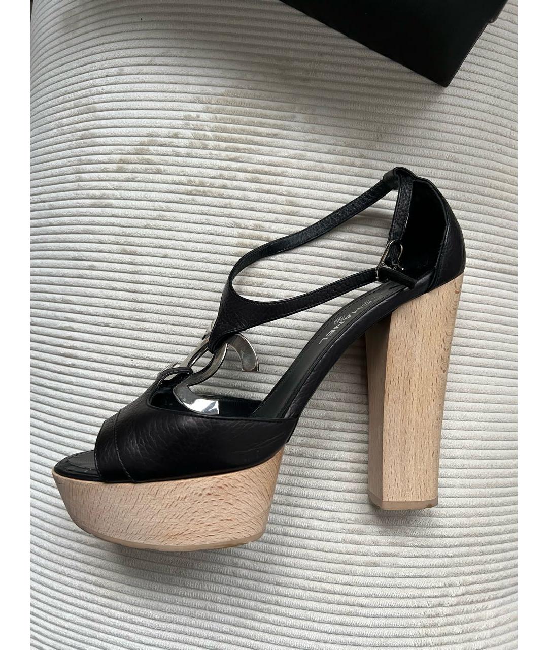CHANEL Черные кожаные босоножки, фото 7