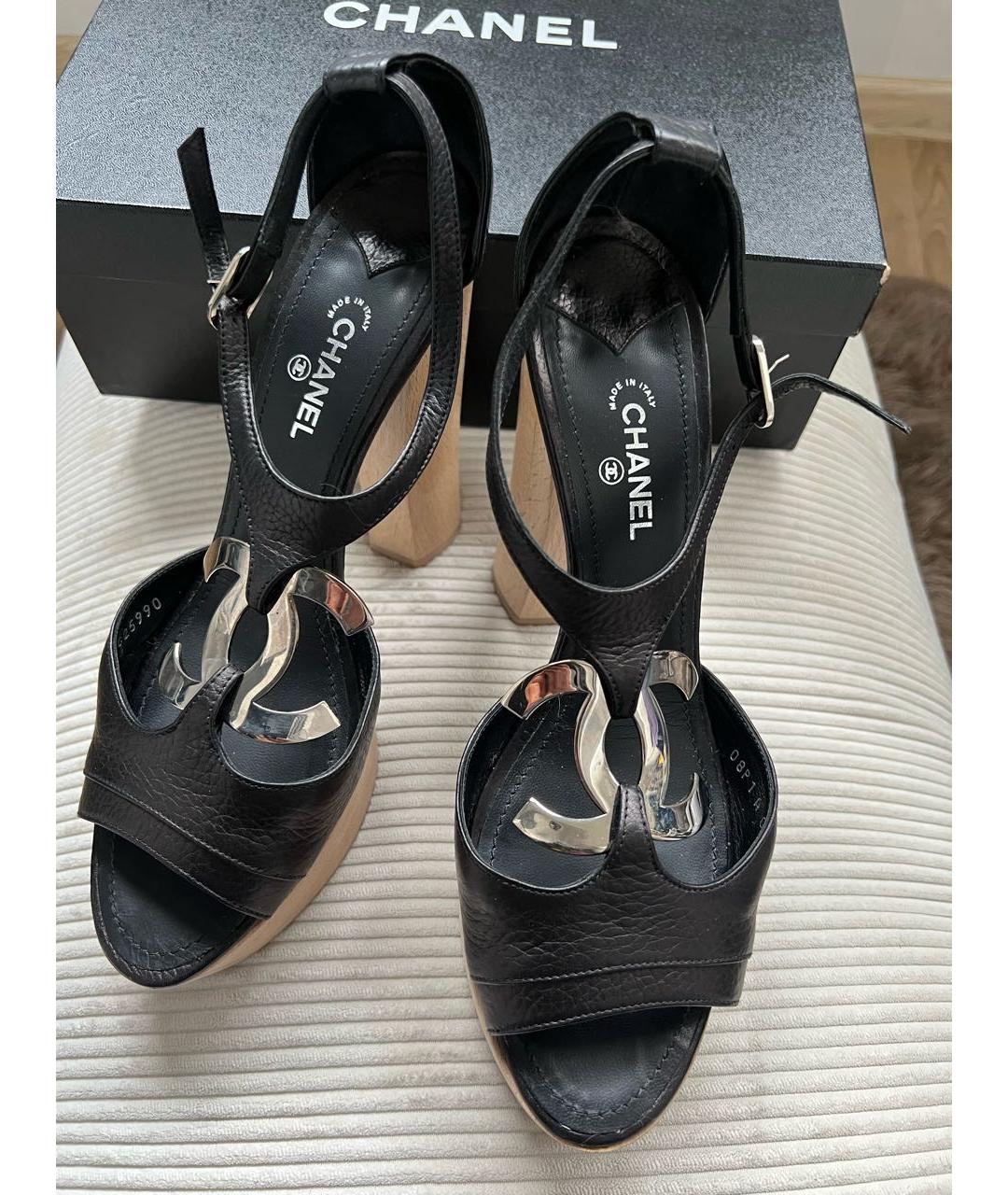 CHANEL Черные кожаные босоножки, фото 2