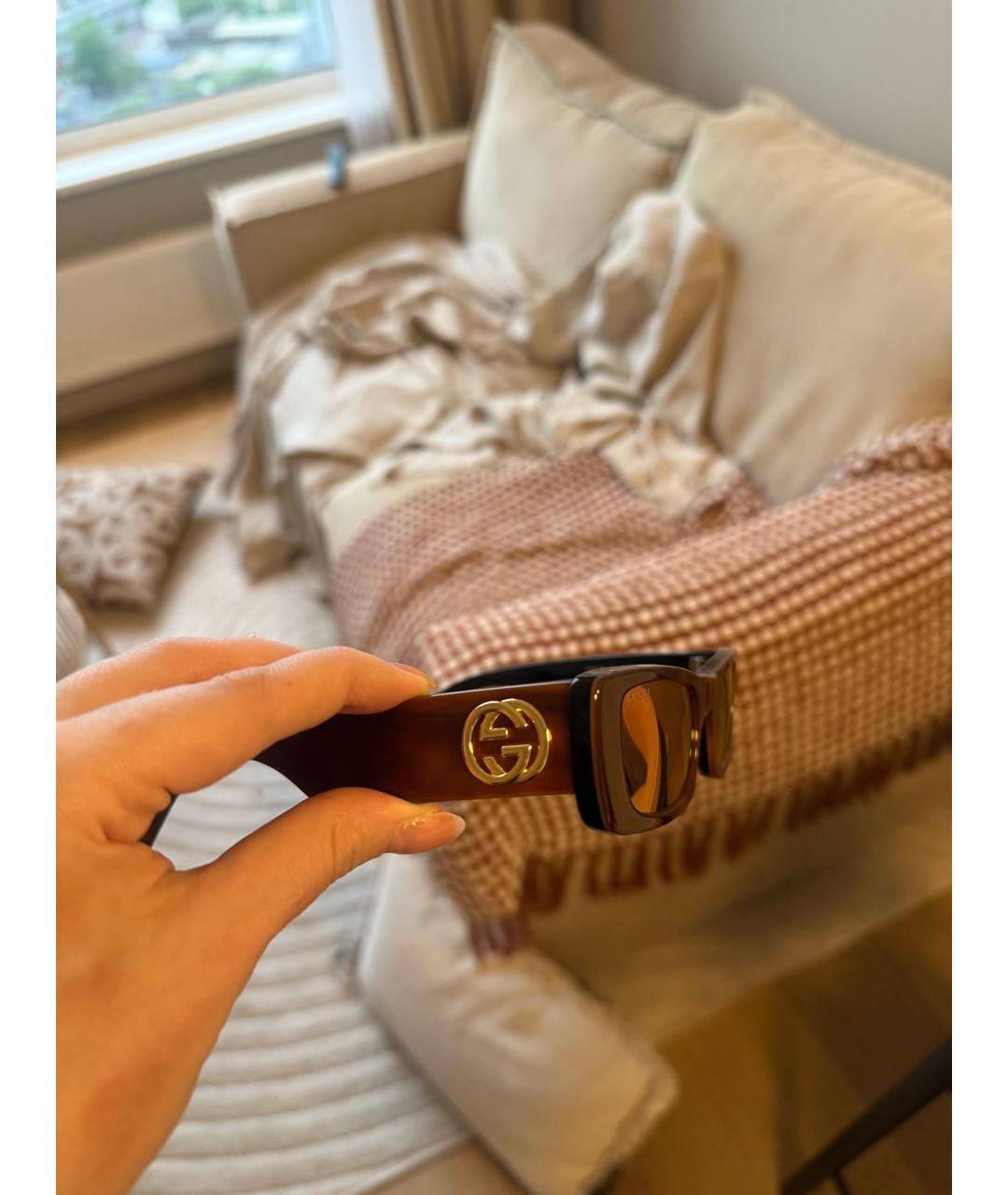GUCCI Коричневые пластиковые солнцезащитные очки, фото 3