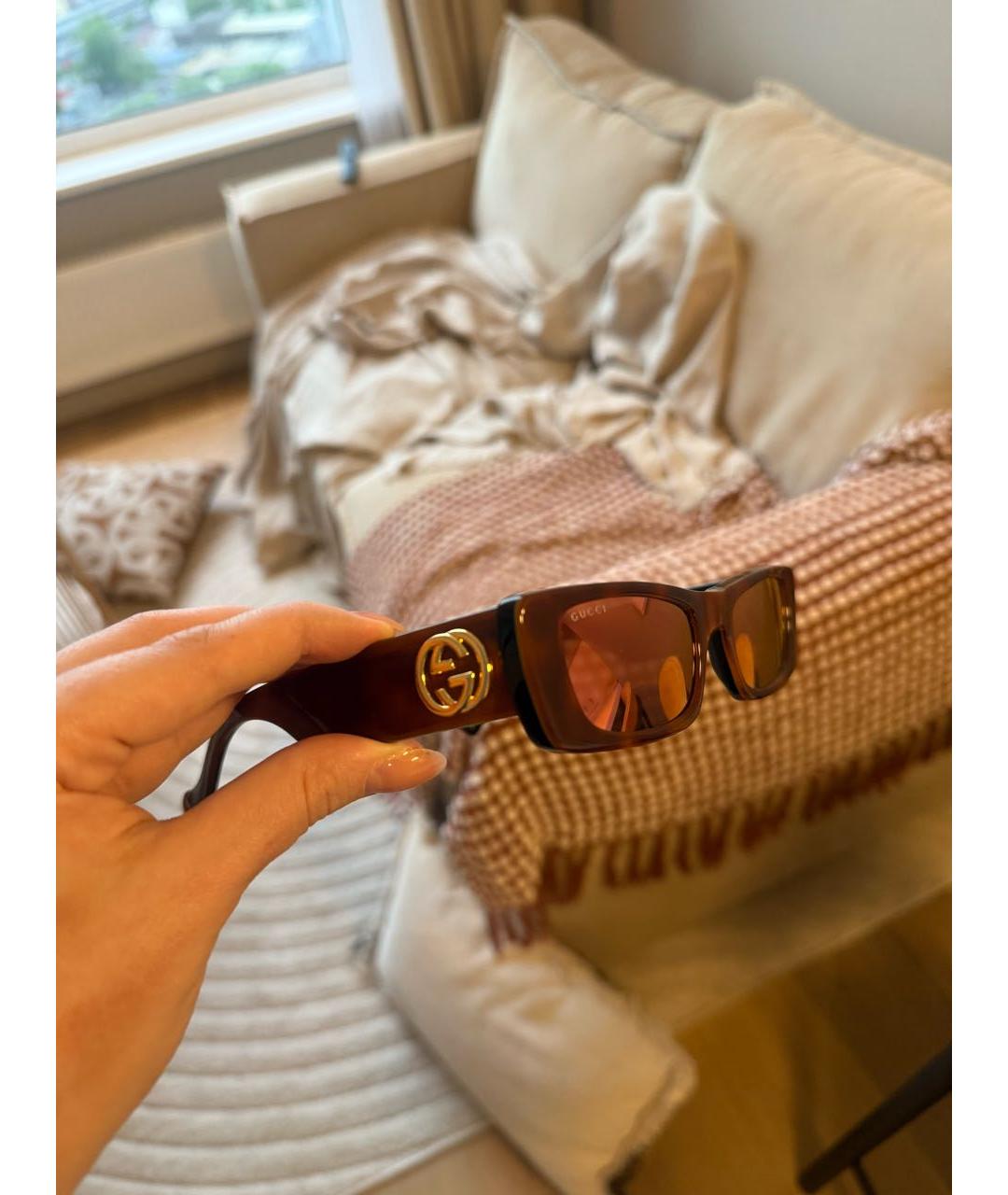 GUCCI Коричневые пластиковые солнцезащитные очки, фото 2