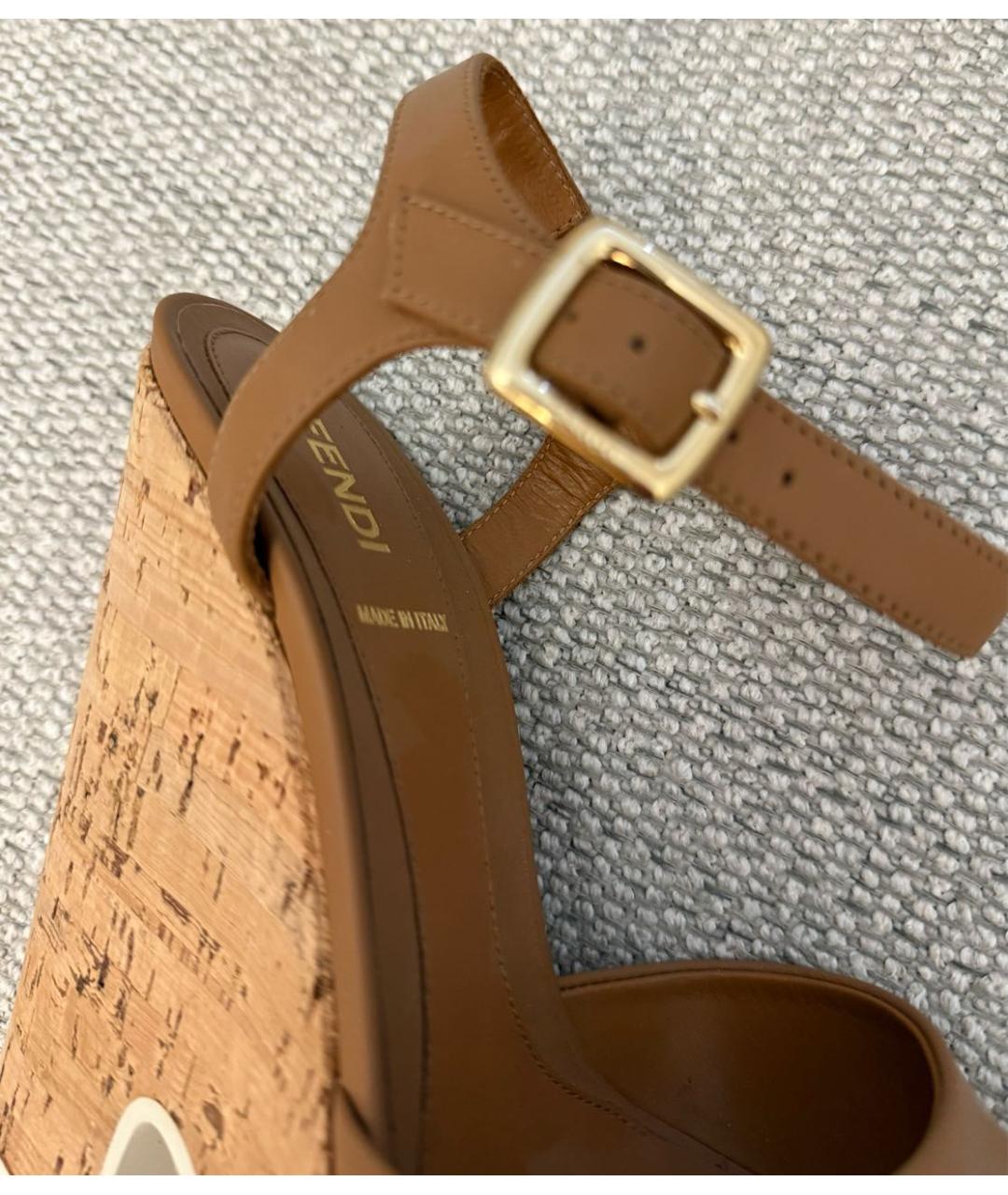 FENDI Коричневые кожаные босоножки, фото 7