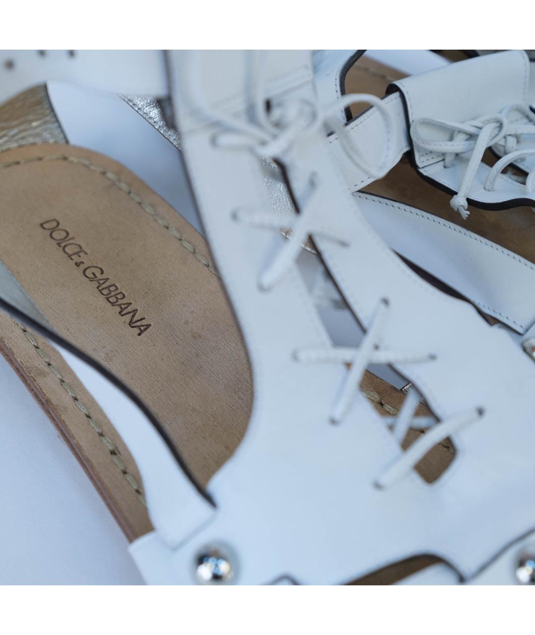 DOLCE&GABBANA Белые кожаные сандалии, фото 5