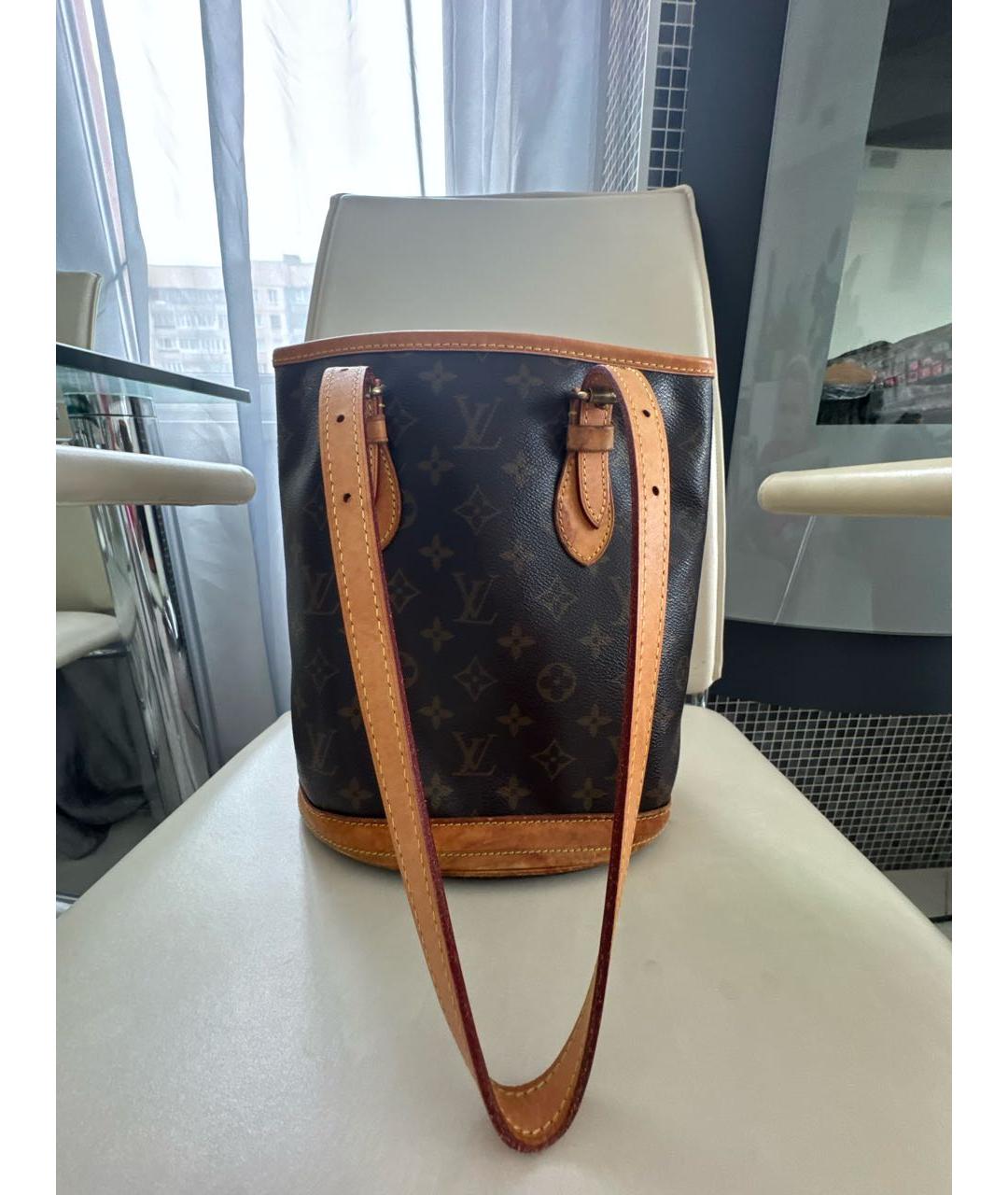 LOUIS VUITTON Коричневая кожаная сумка тоут, фото 8
