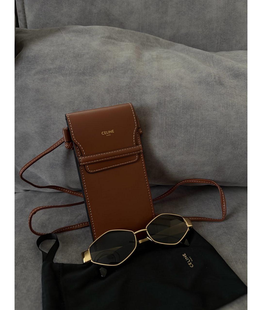 CELINE Коричневые металлические солнцезащитные очки, фото 7