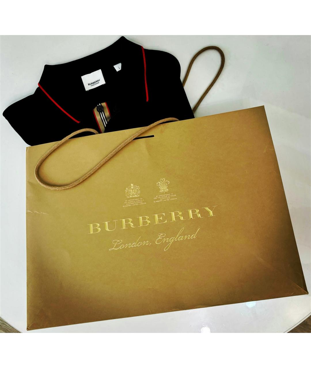 BURBERRY Черное хлопко-эластановое поло с коротким рукавом, фото 4