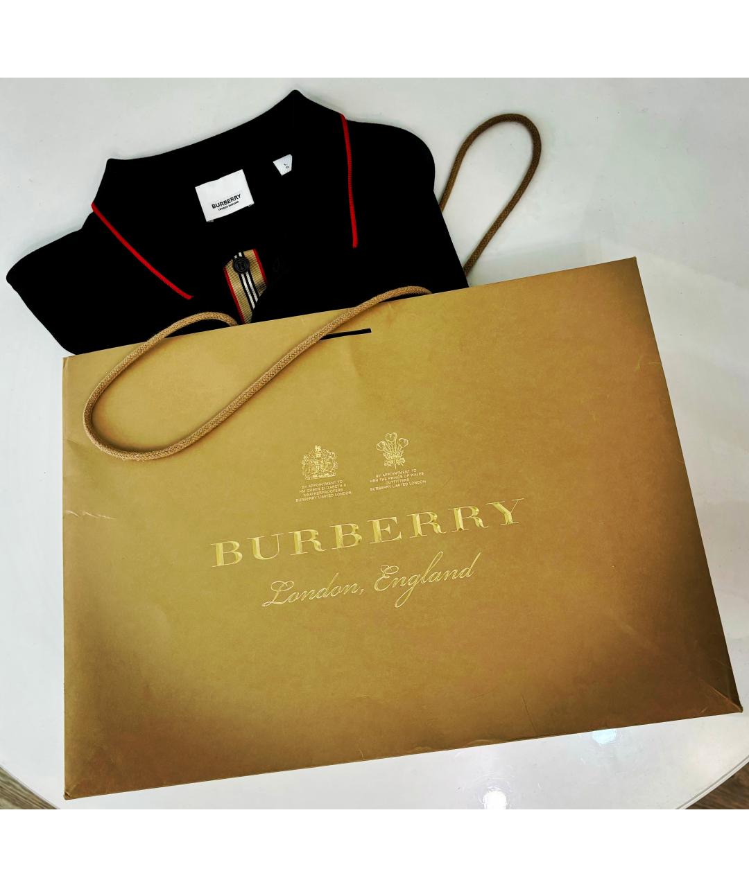 BURBERRY Черное хлопко-эластановое поло с коротким рукавом, фото 7