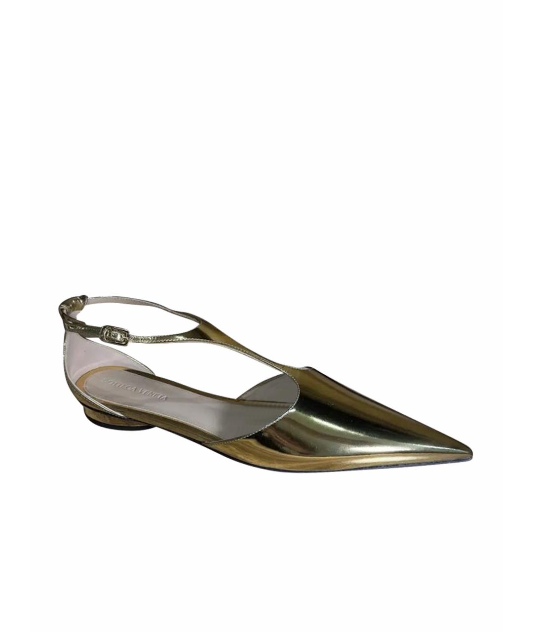 BOTTEGA VENETA Золотые кожаные мюли, фото 1