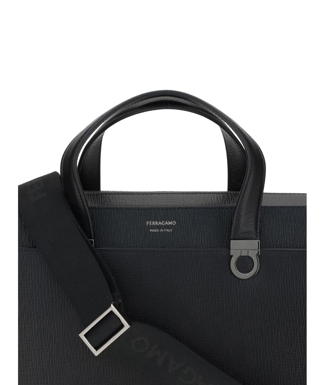FERRAGAMO Черный кожаный портфель, фото 4