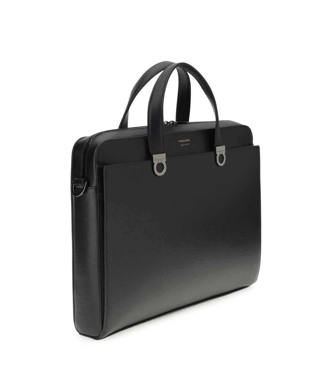 FERRAGAMO Черный кожаный портфель, фото 2