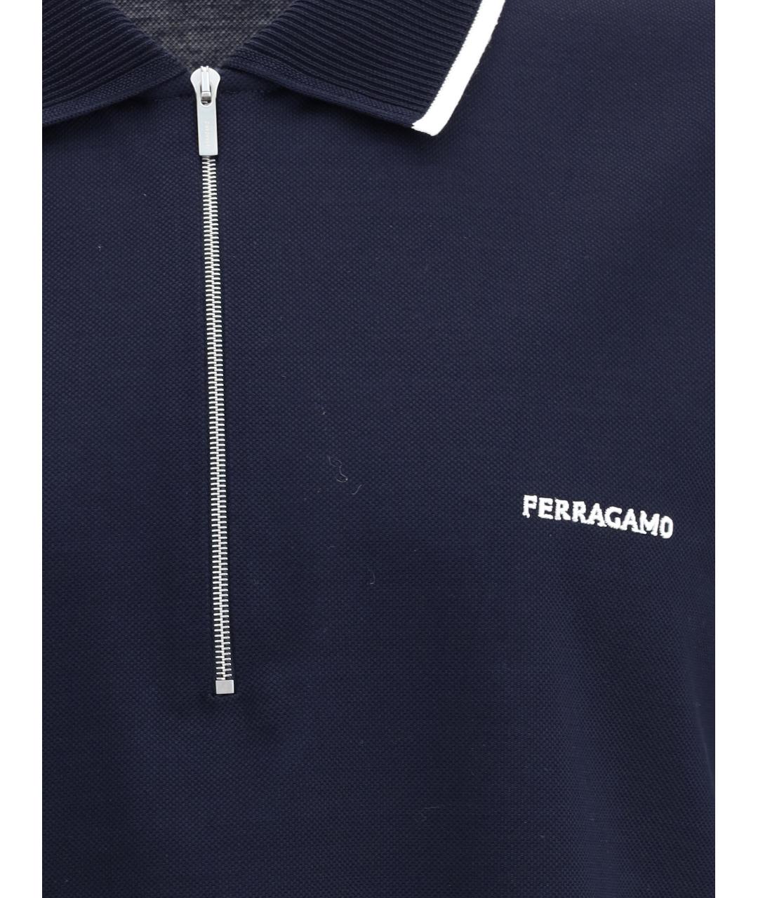 FERRAGAMO Темно-синее хлопковое поло с коротким рукавом, фото 3