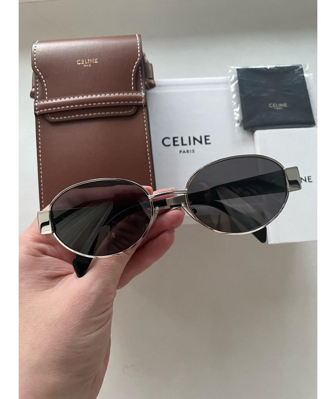 CELINE Серебряные металлические солнцезащитные очки, фото 4