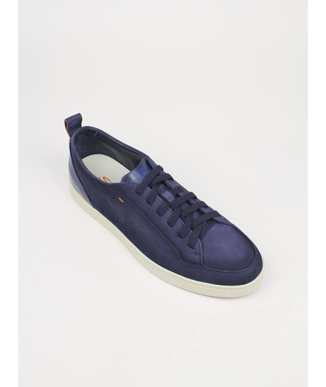 SANTONI Синие нубуковые низкие кроссовки / кеды, фото 5