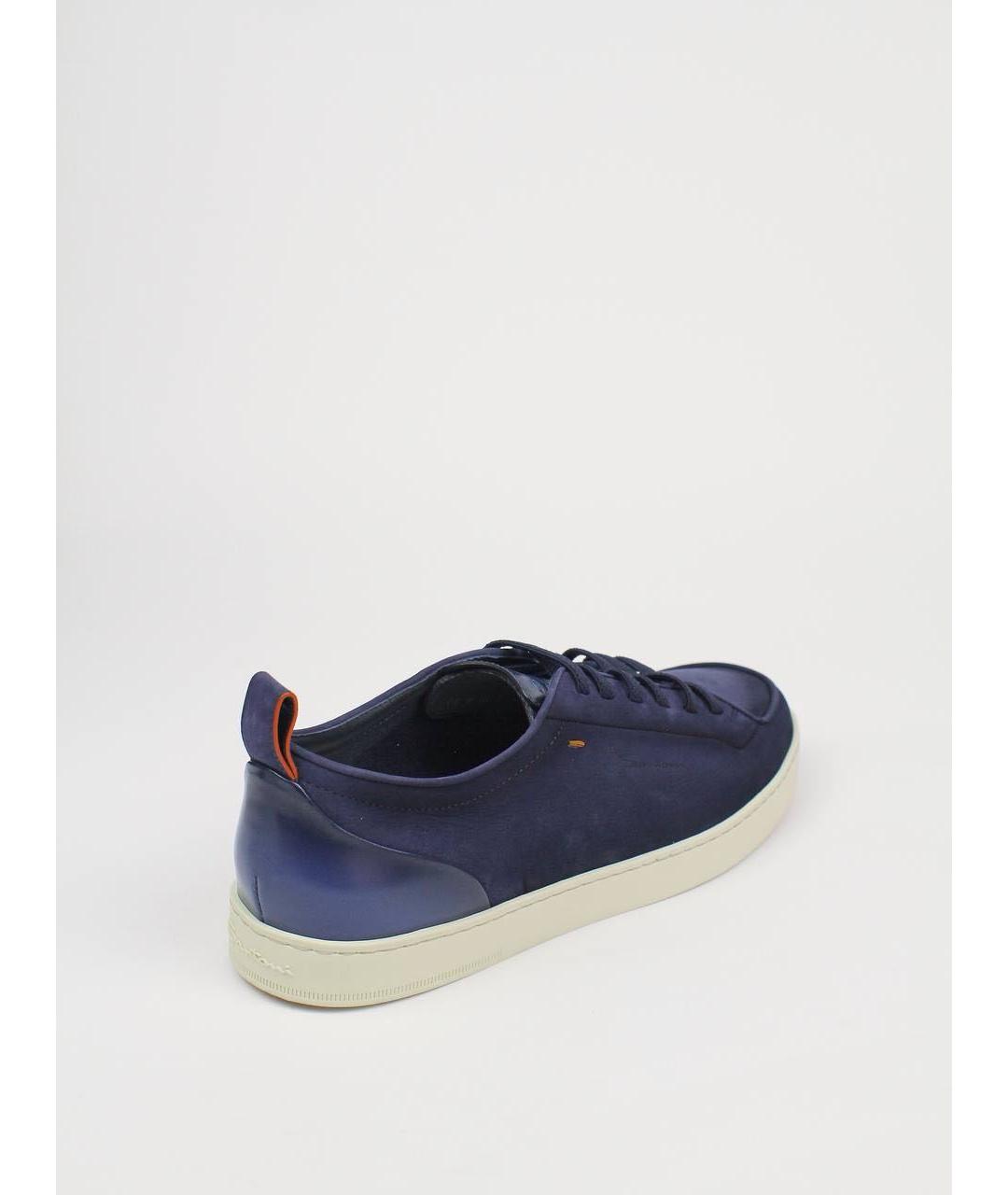 SANTONI Синие нубуковые низкие кроссовки / кеды, фото 3