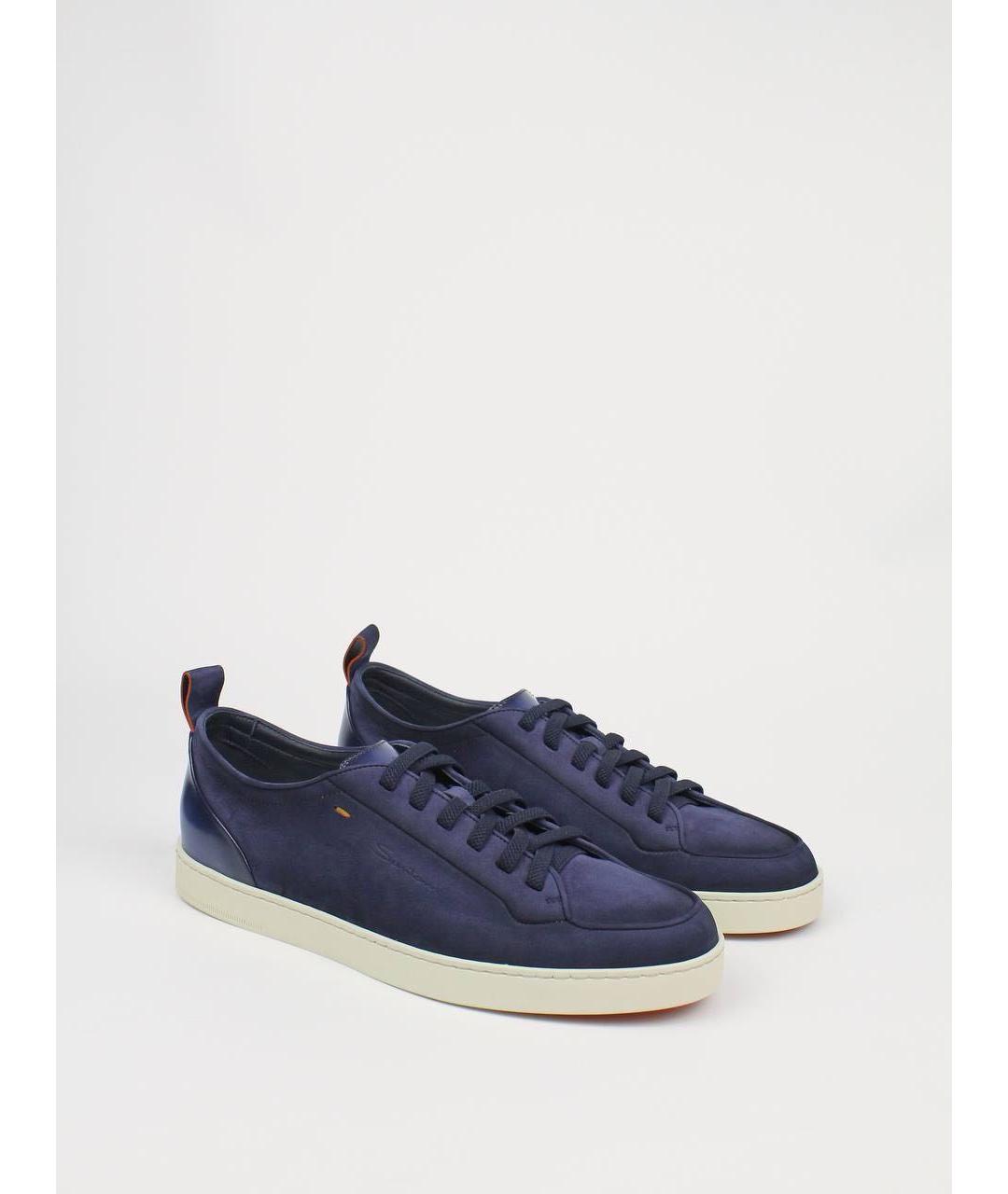 SANTONI Синие нубуковые низкие кроссовки / кеды, фото 2