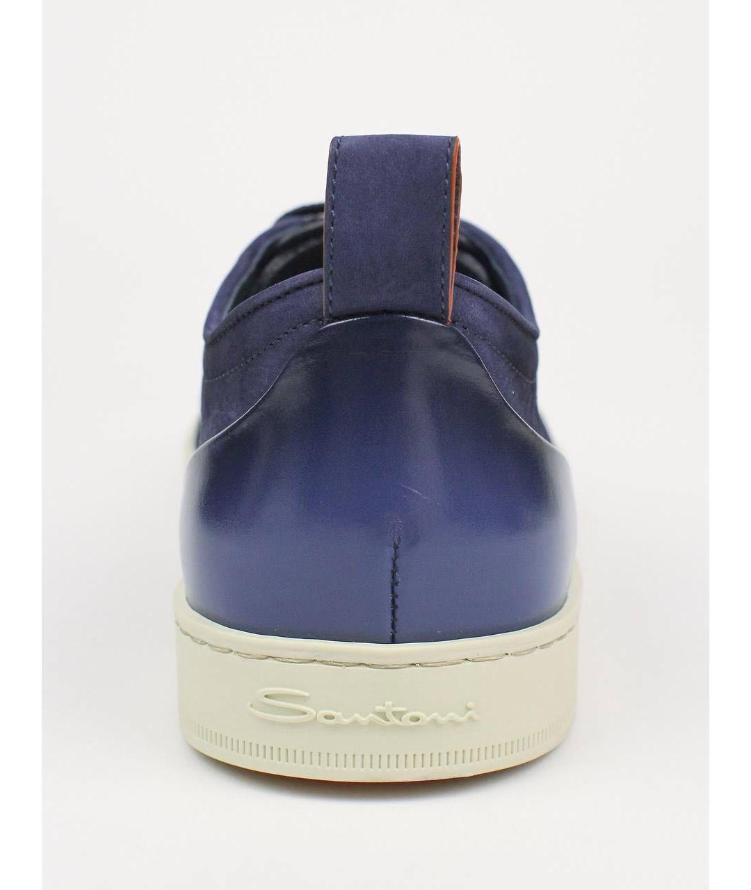 SANTONI Синие нубуковые низкие кроссовки / кеды, фото 4