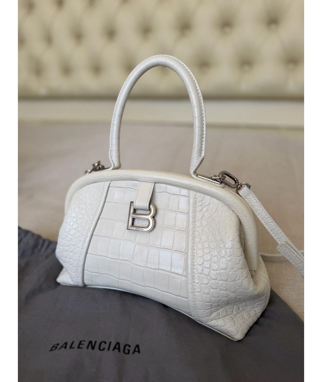 BALENCIAGA Белая кожаная сумка с короткими ручками, фото 2